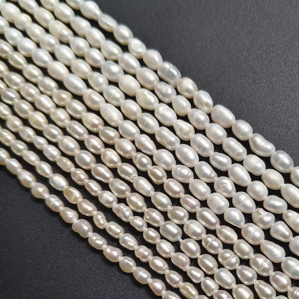 1358 Genuine Natural Pearl Beads Small Rice Shape White Freshwater Cultured
